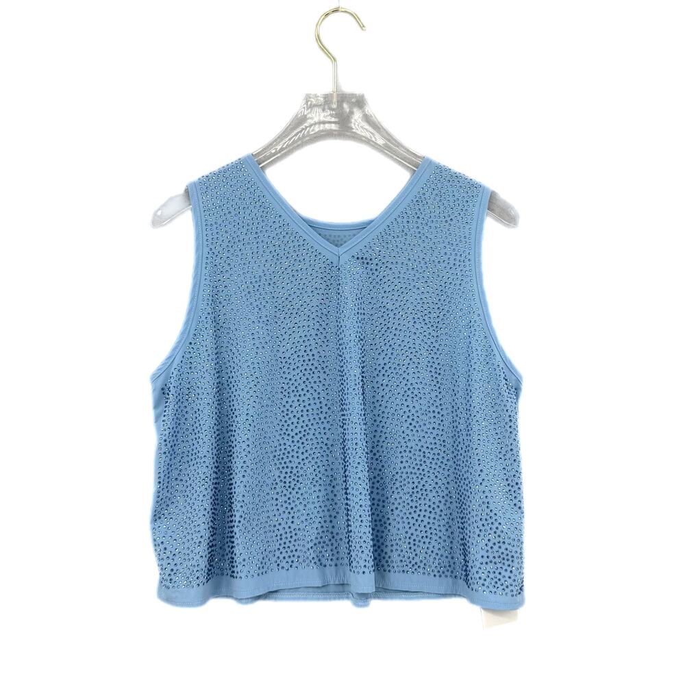 Queen of Sparkles NEW Light Blue Rhinestone Active Sleeveless Crop Tank Top - Picture 9 of 12